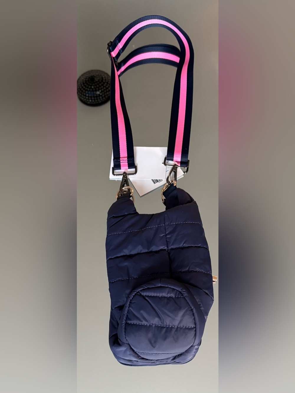 Navy Quilted Crossbody with Pink-Trim Strap - Picture 2 of 2